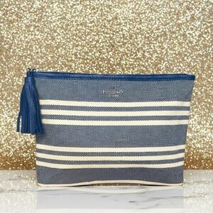 Kate Spade Blue and Cream Striped Clutch with Tassel